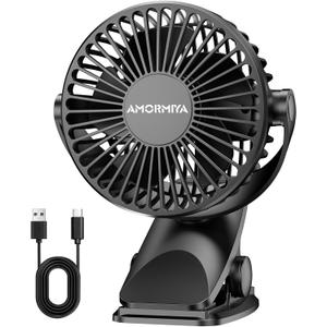 Portable Clip on Fan, 4000mAh Battery Operated Fan, Max 4.5m/s Strong Airflow, 20H Runtime, Quiet 3 Speed USB Rechargeable Mini Personal Fan for Desk Golf Cart Camping, 360° Rotate, Black, 5in