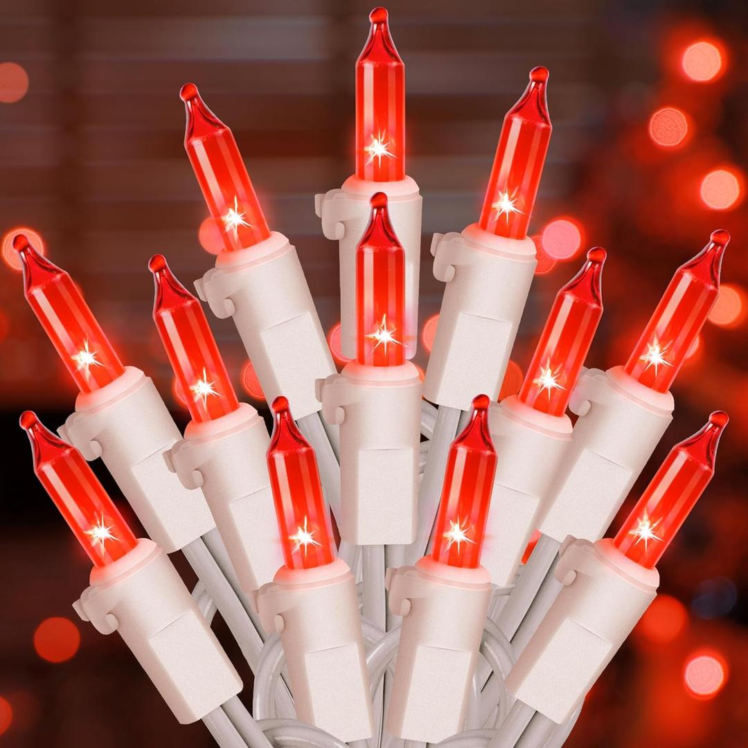 Hopolon 50 Red Christmas Lights, 2PACK White Wire 13Feet Long String Lights Set for Outdoor Indoor Dcor, Valentines Day, Wedding, Halloween, Christmas Trees, Holiday Lighting Decorations,Red