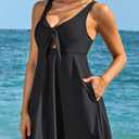 Charmo One Piece Swimsuit Women V Neck Bathing Suits Cutout Tie Knot Swimdress with Pockets Tummy Control Swimwear Black S