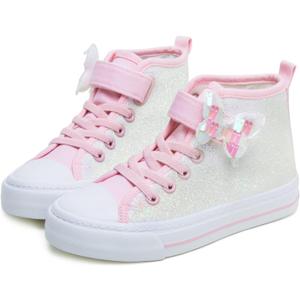 Toandon Kids Adorable Fashion High Top Casual Canvas Sneakers, Size 3 Big Kid, Pink Butterfly