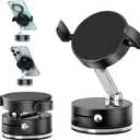 Vacuum Magnetic Phone Holder for You Car 360 Rotatable Vacuum Magnetic Phone Mount with Clamp Foldable Car Phone Holder with Strong Suction Cup Magnetic Car Mount for iPhone All Cell Phones (Black)