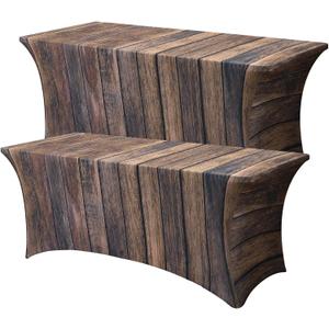Mindsoft 2 Pack 6ft Rectangular Spandex Tablecloth Wood Grain Tablecloth, Fitted & Wrinkle Resistant, Washable Table Cover for Wedding, Circus Carnival Event Decorations, 72" X 30"