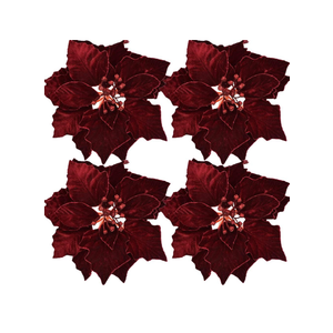 8 Pack Christmas Poinsettia Decorations 9.8In Artificial Velvet Flowers for Christmas Tree Ornament DIY Wreath Xmas Party Home Supplies (Dark Red)