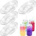 Joyclub 4 Pack Acrylic Lids Fit for 16 oz Glass Cups with Straws, Replacement Lid for Drinking Beer Glasses with Bamboo Lids Iced Coffee Cups Cute Tumbler Cup (Clear)