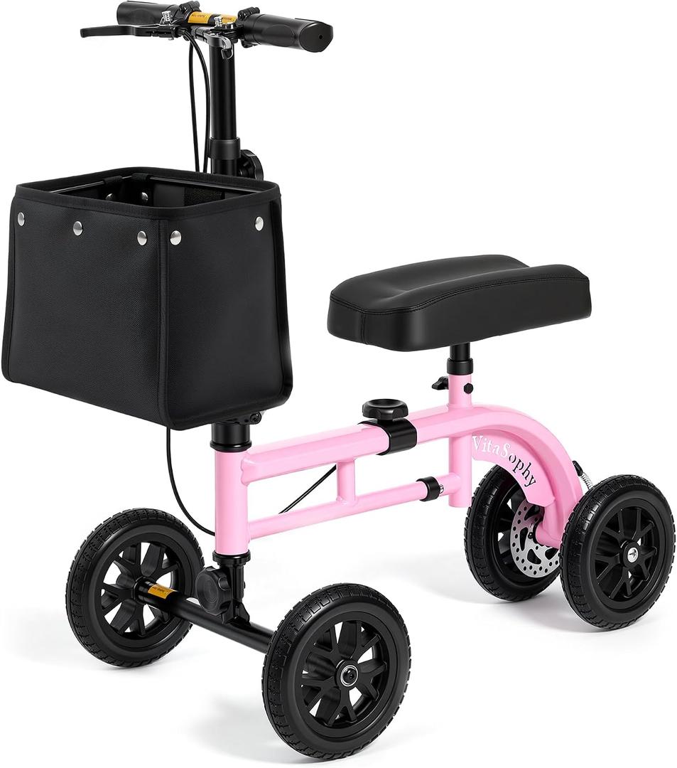All Terrain Knee Scooter for Adults for Foot Surgery, Pink
