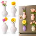 4pcs Ceramic Vase Fridge Magnets, Decorative Tiny 3D Plant Magnets Cute Refrigerator Decoration for Kitchen Office Locker (White)