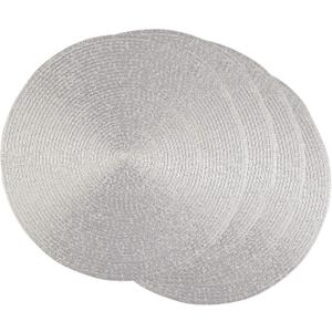 DII Woven Placemats Collection Metallic Round Placemat Set, 15", Platinum Silver, 4 Piece