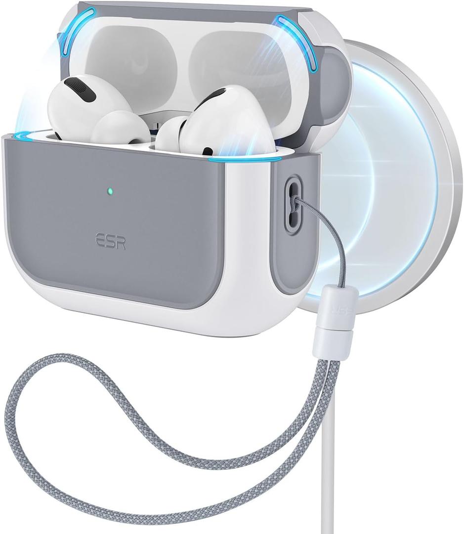ESR for AirPods Pro 2 Case, Compatible with Airpods Pro Case 2nd / 1st Generation (2023/2022/2019), Compatible with MagSafe, Full Drop Protection Cover with Lanyard, White