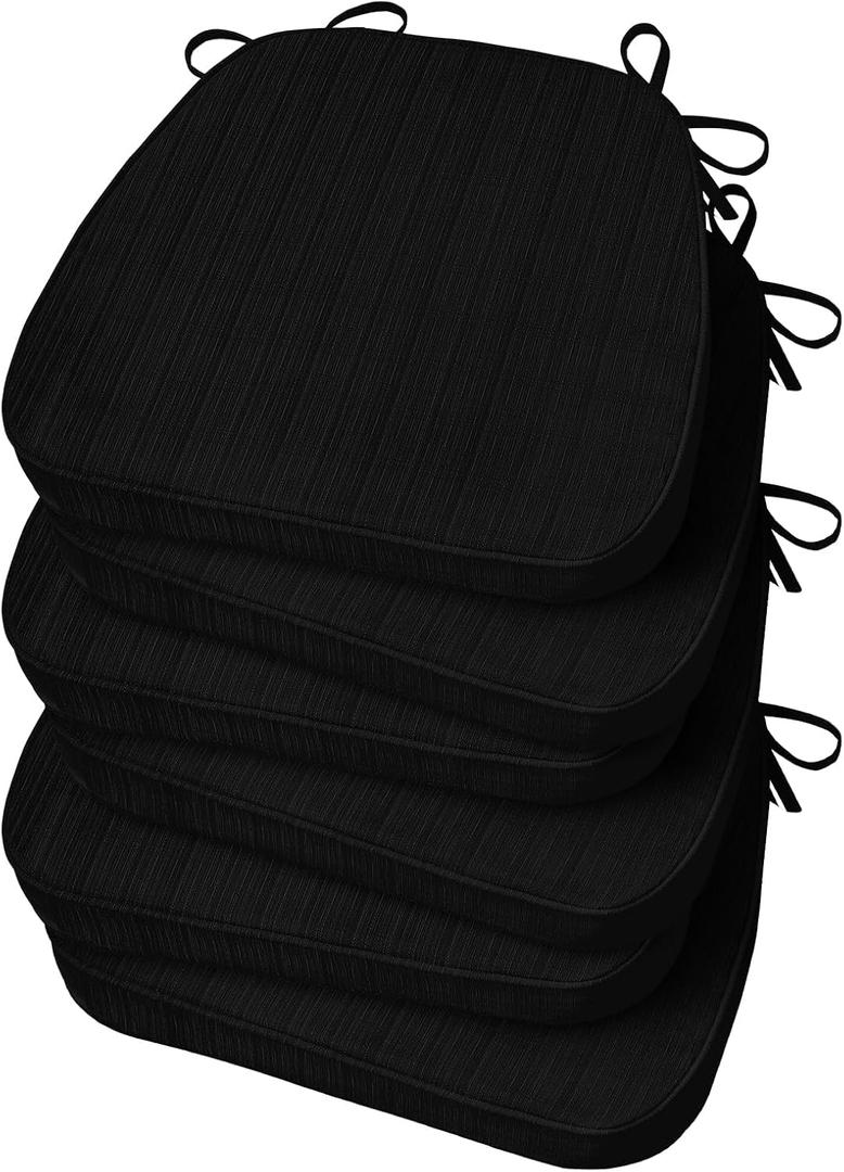 Basic Beyond Chair Cushions for Dining Chairs, D-Shaped Kitchen Chair Cushions with Ties Set of 6, 2.5" Thick Seat Cushions for Dining Room/Kitchen Chairs, 17" x 16", Black