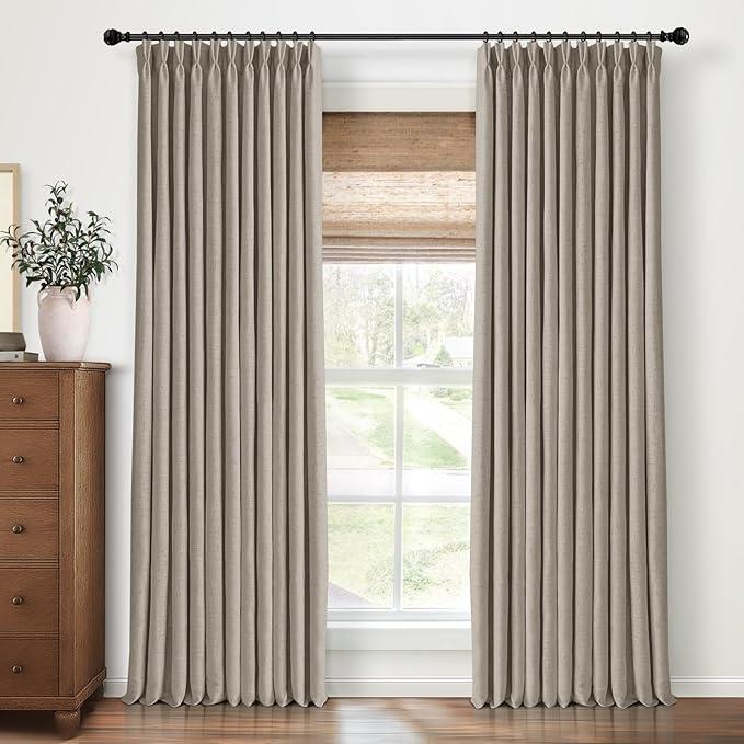 Pinch Pleated Curtains Blackout, Linen Blackout Curtains 108 inches Long 2 Panels Set for Bedroom, Thermal Insulated Pinch Pleated Drapes for Living Room, 40" W x 108" L (Pack of 2), Taupe