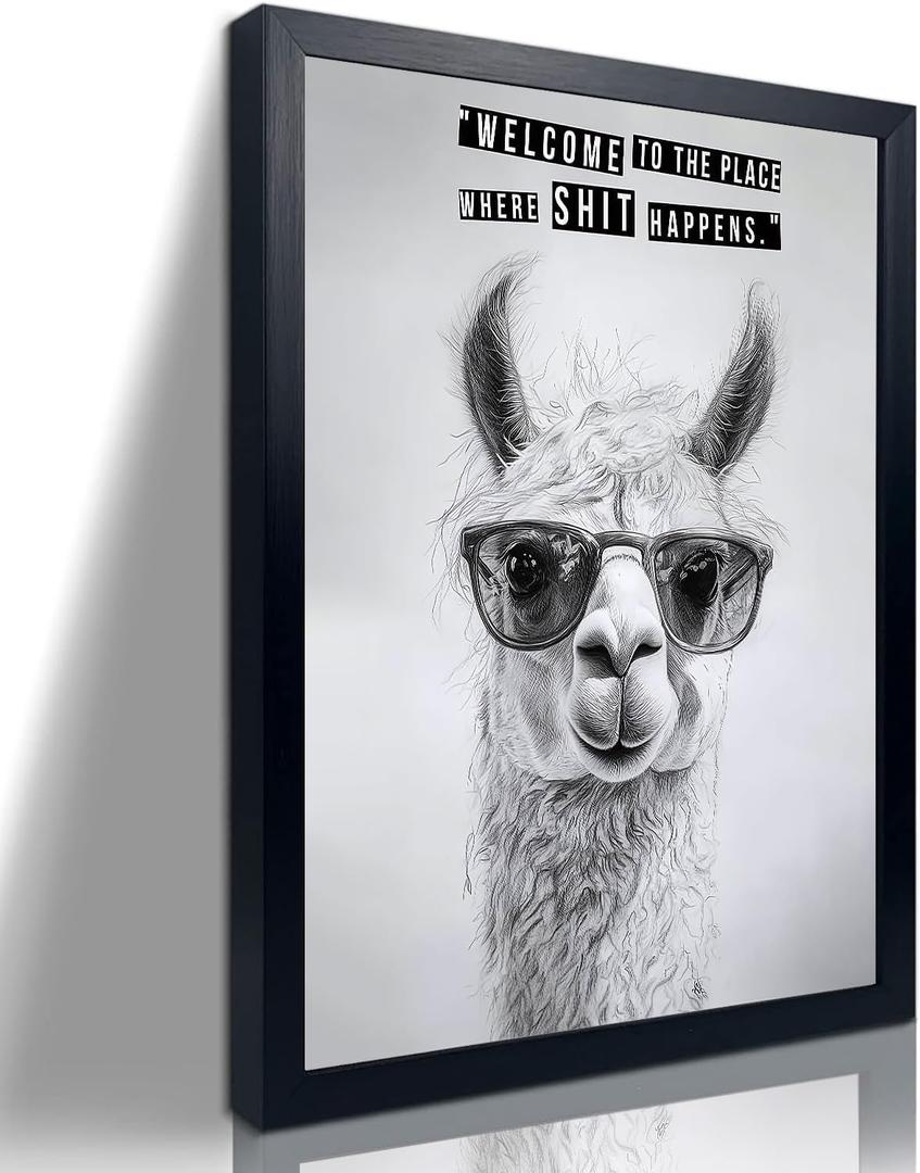 2 x Orvannaatr Black Frame Fun Bathroom Wall Art Black And White Bathroom Humorous Camel Decorative Poster, Modern Animal Picture Canvas Printed Hanging Painting
