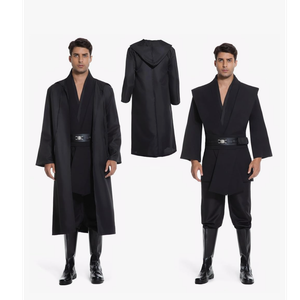 Men's Hooded Robe Tunic Cosplay Costume Knight Cloak Tunic Uniform Pants with Belt Full Set Halloween Outfits Size Extra Large 