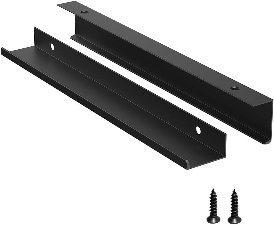 5 Pack Edge Black Hidden Drawer Door Cabinet Handle Aluminum Alloy Finger Bar Pull Concealed Furniture Hardware Back Mount Dresser Handles for Kitchen Bathroom 250mm(9.8 Inch)