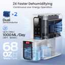 Dehumidifier for Home, Dehumidifiers for Bathroom, Bedroom, Living room, Closet with 68 OZ Water Tank, Moisture Absorbers, Auto Shut Off, Auto Humidity Control, 7 Colors LED Light, White