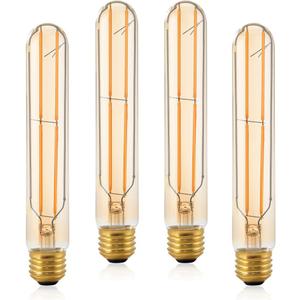 VCTC Lighting E26 LED Bulb Dimmable Amber Tubular Edison Bulb, 6W Equal 60 Watt Light Warm 2200K,T10 for Rustic Pendant,Industrial Wall sconces Bulbs ,7.3in(185mm),4-Pack