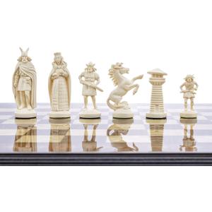 3 3/4" Black & White Viking Plastic Chess Pieces - Felted, Standard Size