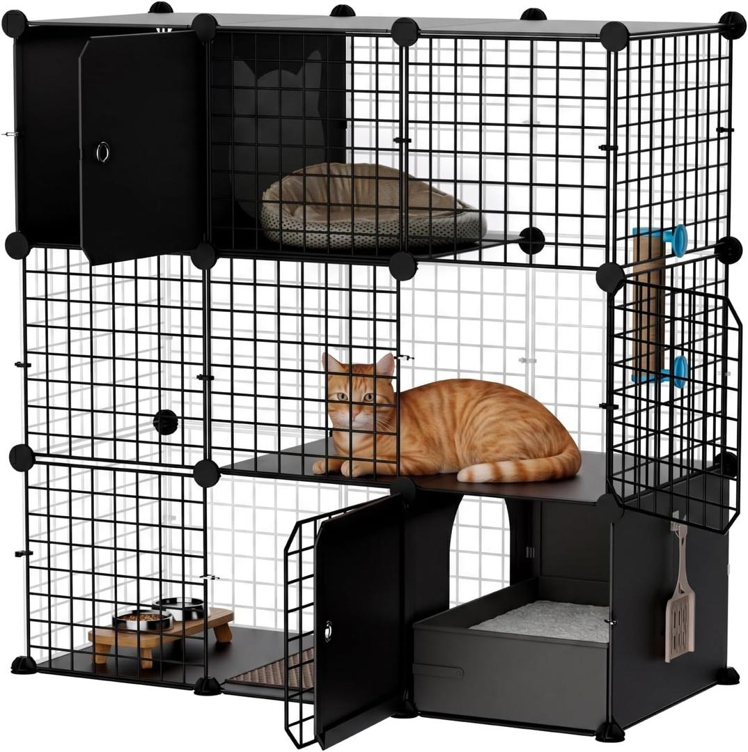 STILLCOVE Cat Cages Indoor with Litter Box: Large Cat Enclosure Pet Playpen Kitten Crate Detachable Wire Kennel with Scratching Post & Litter Mat & Scoop