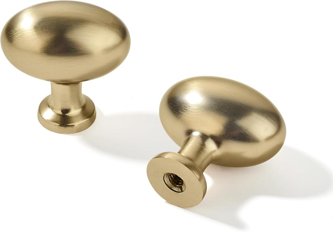 khtumeware 10 Pack 1-3/8 inch(35mm) Champagne Bronze Cabinet Knobs Egg Knobs Satin Brass Oval Drawer Knobs Kitchen Cabinet Hardware Zinc Knobs for Dresser Drawers