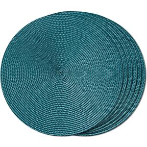 FunWheat Round Braided Placemats Set of 6 Place Mats for Dining Tables Woven Washable Non-Slip Table mats Small 13 inch(S Teal, 6pcs)