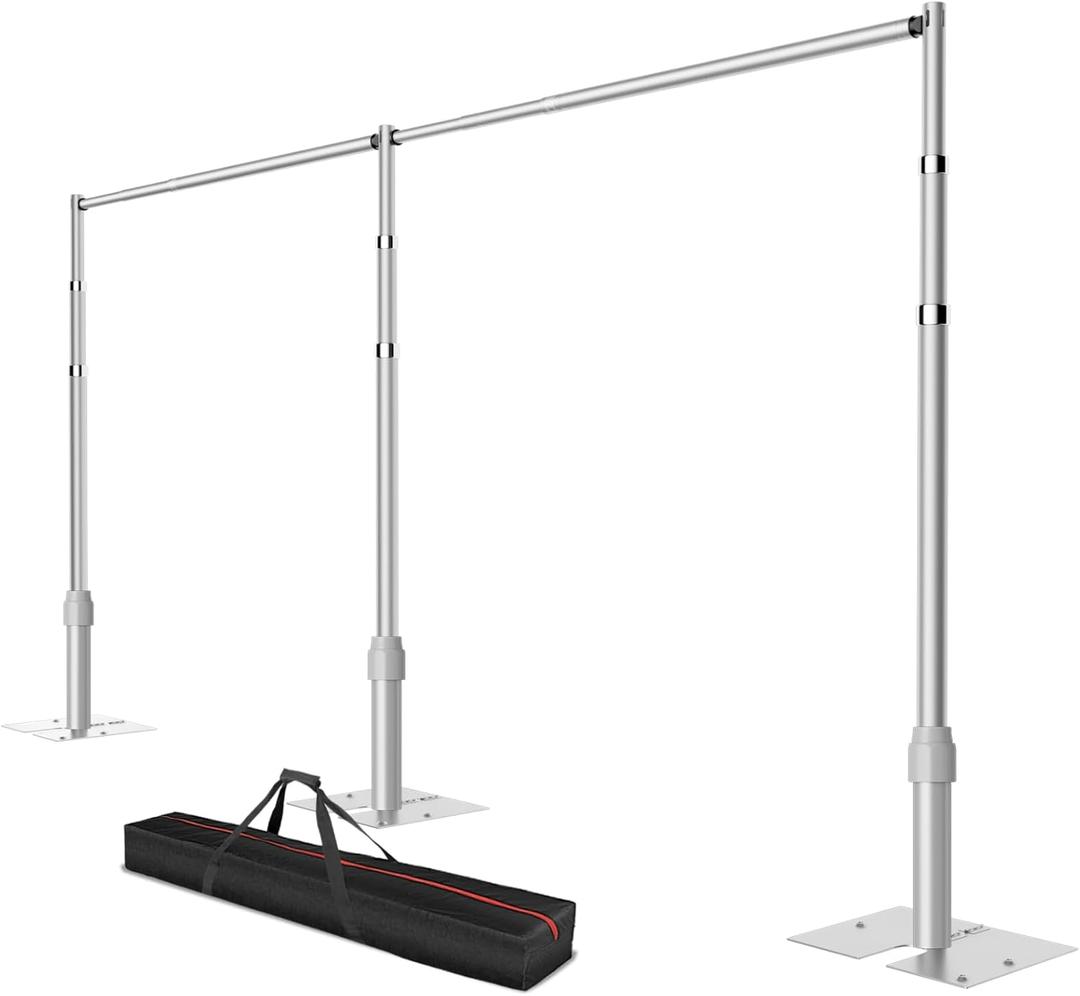Pipe and Drape Backdrop Stand, 20x10ft Heavy Duty Adjustable Background Frame with Metal Base, Back Drop Holder for Parties Photography Wedding Photoshoot Decoration (10x20ft, Silver)