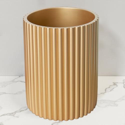 DoveeDosa Gold Waste basket Luxury Stone bathroom Garbage Can, Modern Bathroom Office Trash Can, Resin Wastebasket, Garbage Receptacle Bin for Bathrooms, Offices, Powder Rooms, Kitchens (Gold scallop)
