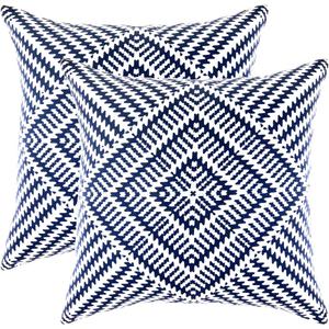 TreeWool Kaleidoscope Accent 20x20 Set of 2 Spring Summer Decorative Throw Pillow Covers 100% Cotton Home Decor Pillowcases for Sofa Living Room Couch (Navy Blue)