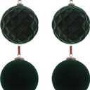 6Pcs Large Velvet Christmas Ball Ornaments 4" Dark Green Flocked Ornaments Set for Christmas Tree with 10Pcs Velvet Bows Shatterproof Xmas Hanging Decorations for Home Office Holiday Décor