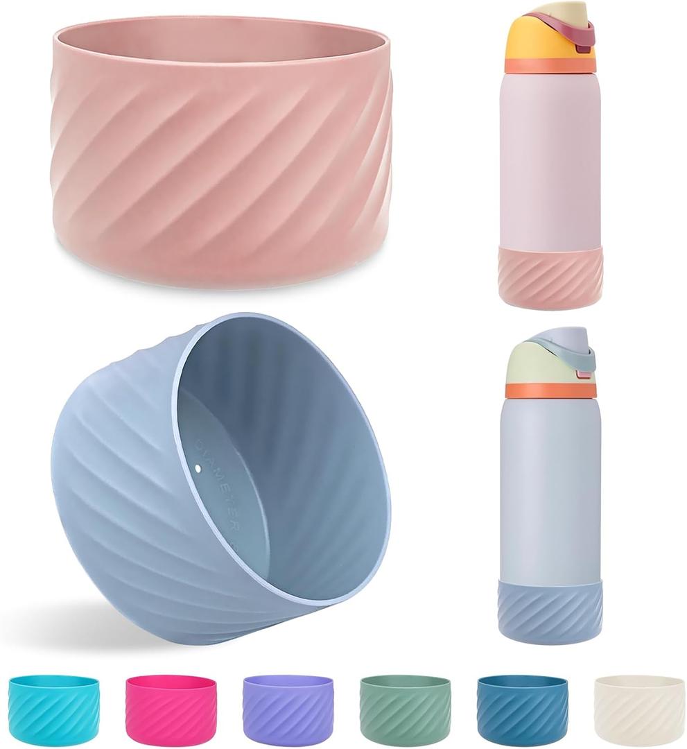 2Pcs Silicone Boot Base Sleeve for Owala Water Bottle FreeSip Twist and Flip Protective Silicone Bottom Bumper for Owala Flask Water Bottle Accessories BPA Free (Fits Owala 40 Ounce, Blue/Rose quartz)