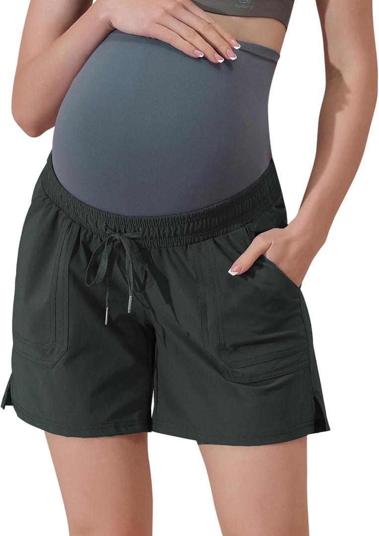 Maacie Maternity Hiking Shorts Quick Dry Waterproof 5" Workout Sports Shorts Outdoor Casual (Gray, XL)