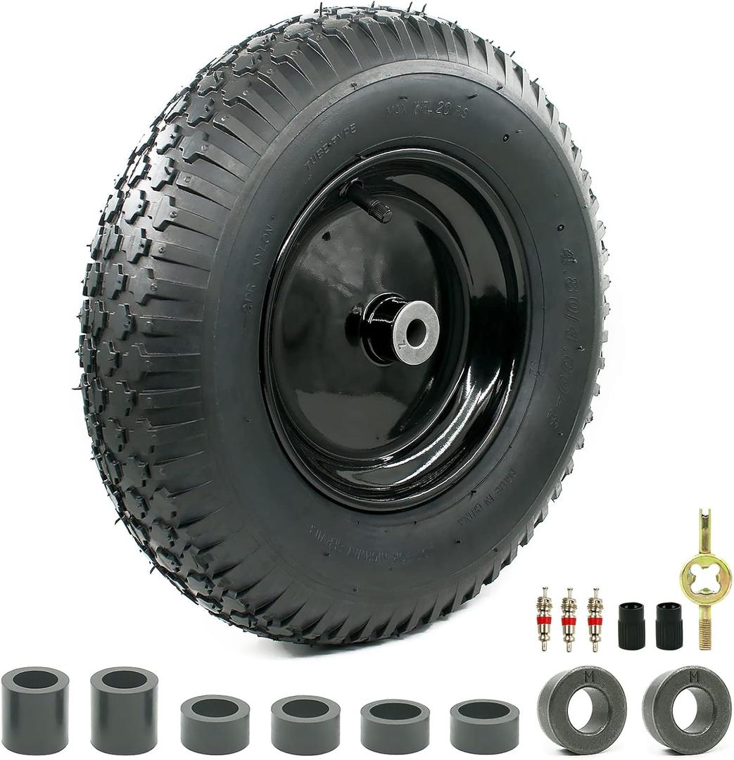 4.80/4.00-8" Pneumatic Tire and Wheel Assy,2PR (Air Filled)- 5/8"or 3/4" Powdered Metal bushings and 3"or 6"Center Hub, for Wheelbarrows,Garden and Utility Carts,Trolleys,Wagon and More, 16