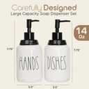 Modern Farmhouse Ceramic Dishes and Hands Soap Dispenser Set for Kitchen | Stainless Steel Pumps | 14oz, White Bottles | Kitchen Dcor for Counter