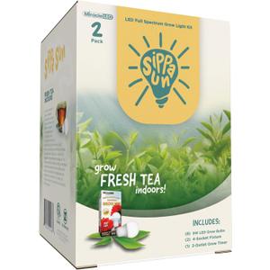 Miracle LED Sippa Sun Indoor Tea Grow Light Kit  Home Grown Green, Black, Oolong Tea  Absolute Daylight Full Spectrum Replace 100W Grow Bulbs & 4-Socket Corded Fixture with Timer (2-Pack)