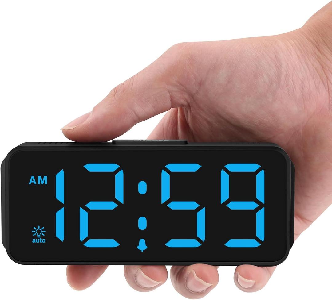 Peakeep Small Mini Digital Alarm Clock Battery Operated for Bedroom Travel, 1.65" Numbers Large Display Cordless Clock for Beside Seniors Elderly, Auto Manual Dimmers, 5 Levels Volume