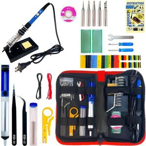 Soldering Iron Kit, 60W Soldering Iron, 5 Soldering Iron Tips, 21-in-1 Adjustable Temperature, Solder Wire, Stand, Desoldering Pump, Soldering Welding Iron Kit for Electronics Hobby DIY 110V US Plug
