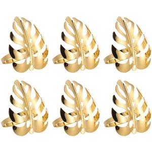 Tropical Golden Leaf Napkin Rings 12 Pcs, Turtle Leaf Napkin Holders Bulk Golden Elegant for Wedding Birthday Party Banquet Decoration