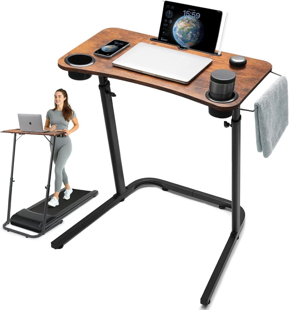 Treadmill Desk, Small Standing Desk for Walking Pad, 30-47 Inch Adjustable Height Walking Pad Stand for Treadmill, Portable Standing Table for Bike and Home Office Work - Brown, 14 inches x 28 inches x 47 inches