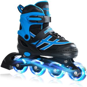 METROLLER Inline Skates for Girls Boys Ages 5-8 8-12 Adjustable Illuminating Wheels Inline Roller Skates for Youth Kids Outdoor Blades (Large-Youth (4-7 US), Blue)