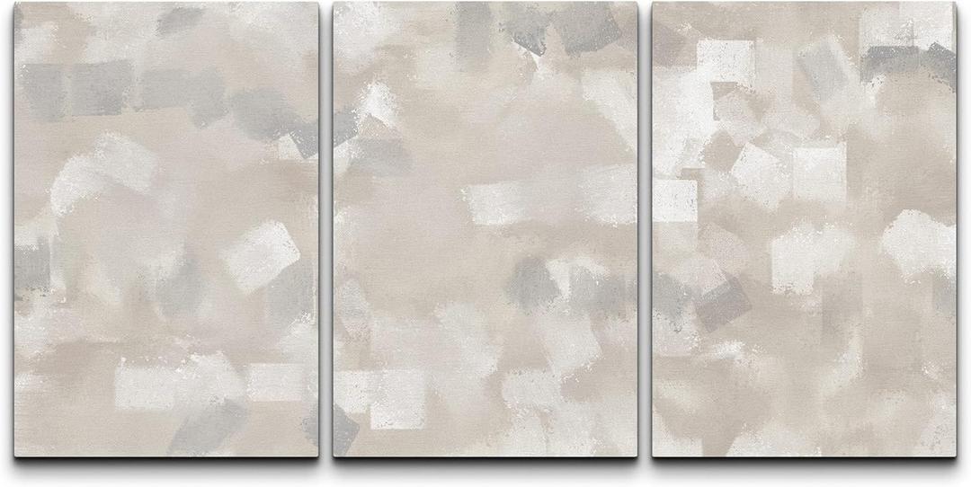 wall26 Canvas Print Wall Art Set Gray, White & Tan Paint Smudge Display Abstract Shapes Illustrations Modern Art Bohemian Colorful Multicolor Ultra for Living Room, Bedroom, Office - 16"x24"x3 Panels