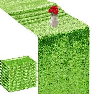 Sequin Table Runners 72 Inches Long Green Glitter Table Runner for Party, Wedding, Bridal 2 Pcs, Green