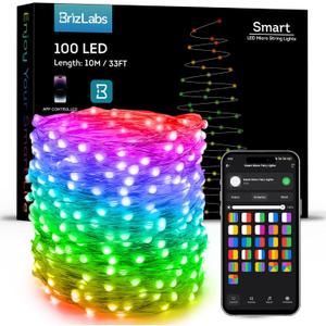 BrizLabs Smart Fairy Lights, 33ft 100 LED Color Changing Fairy Lights Work with Alexa/Google Home, WiFi Pastel Easter Light Dimmable RGB Twinkle Starry Light for Xmas Tree Home Party Easter Halloween
