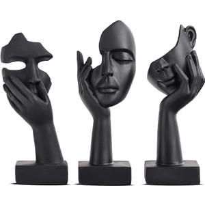 3 Pcs Thinker Small Statue Set - Black Art Abstract Home Accent Figurines for Decor Bedroom, Shelves, Living Room Coffee Table, Office Desktop (3 Pcs Black, 6")