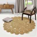GRUHUM Jute Area Rug 4 ft Round - Natural Handmade Boho Farmhouse Soft Braided Beige Rustic Vintage Reversible Eco Friendly Rug for Indoor Kitchen Bedroom Living Hallways Enterways (4' ft Circle)