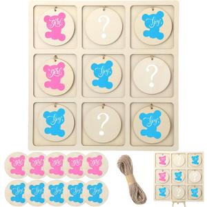 Geetery Gender Reveal Table Board Game Wooden Gender Reveal Board with 10 Game Chips 1 Twine and 1 Support Easel Funny Baby Shower Ideas for Boy or Girl Party Supplies Baby Table Decor(Bear)