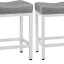 Sweetcrispy 24 inch Bar Stools Set of 2, Upholstered Modern Counter Height Bar Stools for Kitchen Island Modern PU Leather Sadless Stools Chair with Metal Base and Footrest, Gray