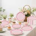 2 x 50PCS Pink Gingham Birthday Plates, 7 inch Disposable Gingham Cake Plates Plaid Dessert Plates for Picnic Barbecue Baby Shower Wedding Birthday Party Decorations