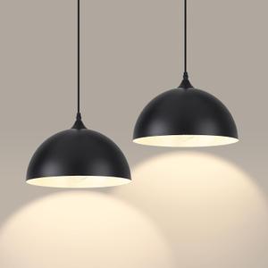 Black Pendant Lights Kitchen Island 2 Pack, 11.8 inches Dome Pendant Light Fixtures, Farmhouse Pendant Light, Modern Pendant Lights for Kitchen Island Dining Room Bedroom