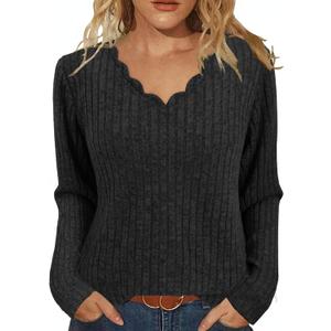 JomeDesign Womens Sweaters Casual Long Sleeve V Neck Lightweight Tunic Pullover Sweater Tops (Black, S)