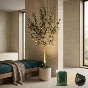 5FT Artificial Matte Olive Tree with Large Planter & Light
Up to 5.6FT (170cm) Display Height, Brand New Lifelike Leaf Detail, Wireless LED, Moss & Beige Speckled Pot