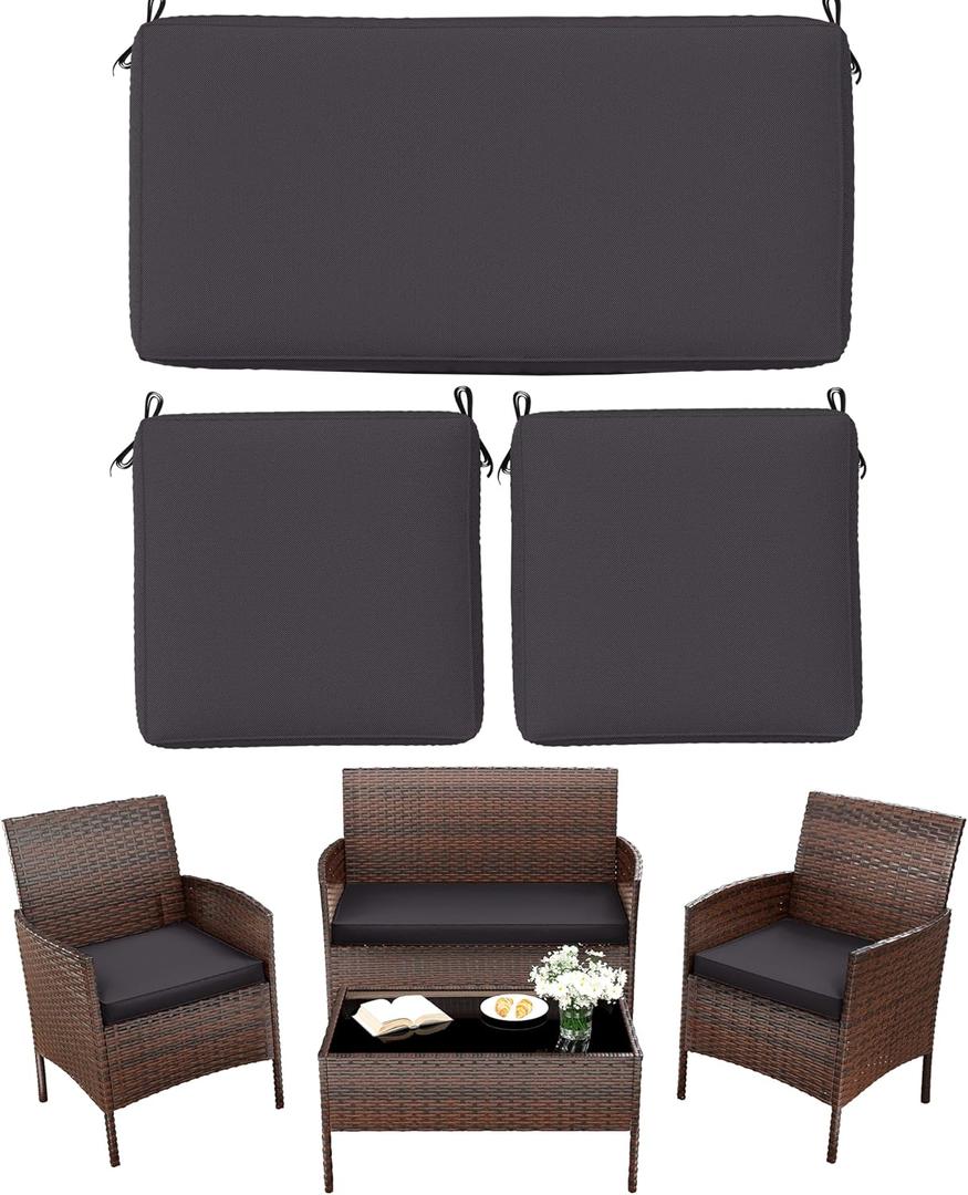 3 Pack Outdoor Replacement Cushions, Fit for 4-Seater Wicker Rattan Patio Conversation Set, 36x18x3,18x18x3, Liner & Cover (Grey)