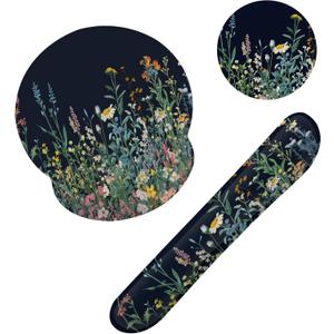 Wildflower Spring Floral Mouse Pad with Wrist Rest and Keyboard Wrist Rest Set, Garden Flowers Non-Slip Rubber Base Memory Foam Mouse Pad Set for Women, Office Desk Accessories, Gaming
